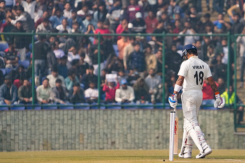 | Photo: PTI/Atul Yadav : Ranji Trophy, Delhi vs Railways-Day 2: Delhi's Virat Kohli returns to pavilion after being dismissed