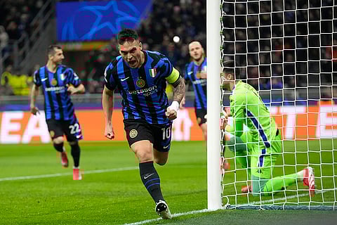 Champions League 2024-25: Inter Milan's Lautaro Martinez celebrates after scoring the opening goal
