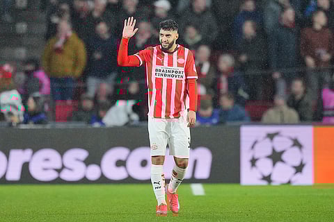 Champions League 2024-25: PSV's Ismael Saibari reacts after he scored