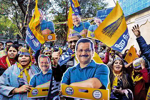 AAP supporters at Delhi chief minister Atishi’s rally
