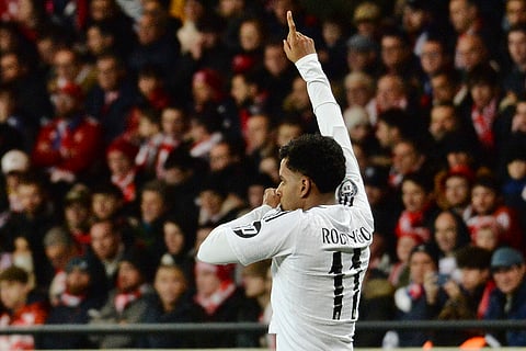 Champions League 2024-25: Real Madrid's Rodrygo celebrates after scoring his side's opening goal