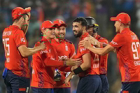 IND vs ENG 4th T20: England's Saqib Mahmood celebrates wicket of India's captain Suryakumar Yadav