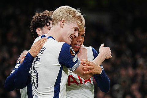 Europa League 2024-25: Tottenham's Dane Scarlett celebrates with teammates after scoring the opening goal