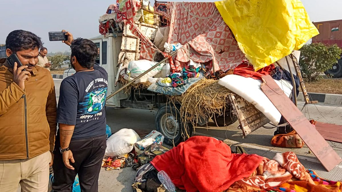 PTI : Locals at the site after a a pickup van carrying the Maha Kumbh Mela pilgrims met with an accident, in Ghazipur, Uttar Pradesh, Friday, Jan. 31, 2025.