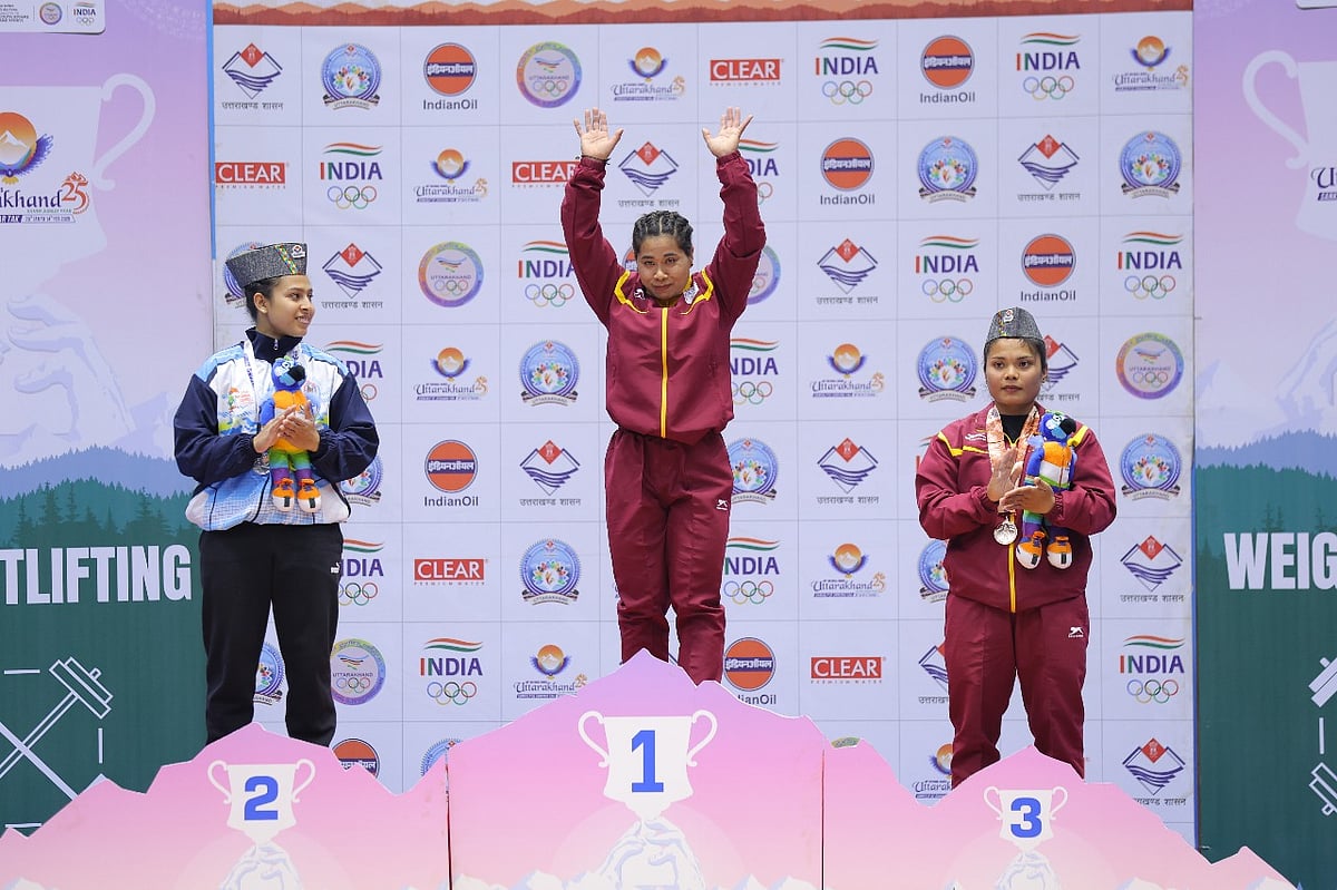 Special Arrangement : Bindyarani Devi of Manipur bags gold medal in Weightlifting at National Games.