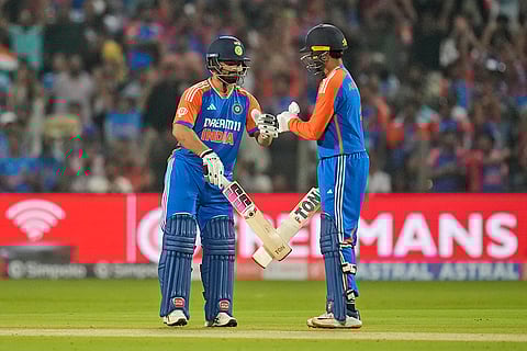 IND vs ENG 4th T20: India's Rinku Singh and teammate Abhishek Sharma touch gloves