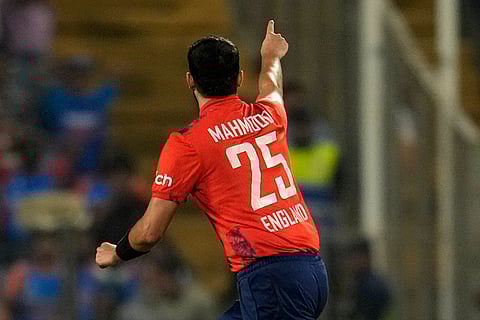 IND vs ENG 4th T20: England's Saqib Mahmood celebrates the wicket of Tilak Varma