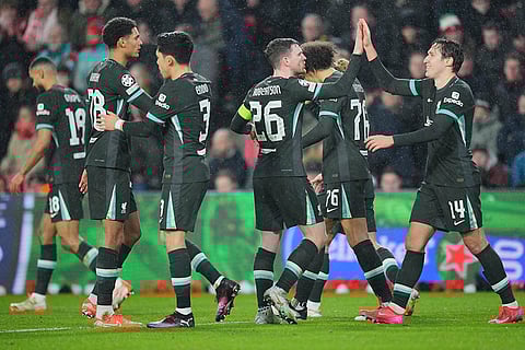 Champions League 2024-25: Liverpool's players celebrate after a goal