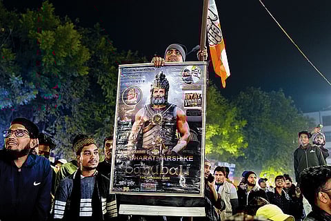 Congress supporters at Rahul Gandhi’s rally in Seelampur