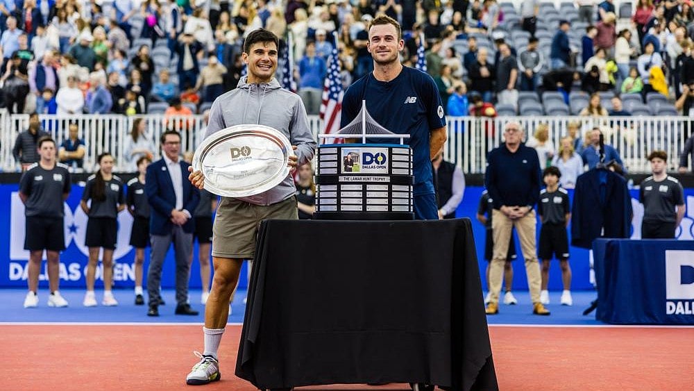 X/DALOpenTennis : Tommy Paul (R) with Marcos Giron posing after their final match at the Dallas Open 2024.