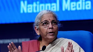 PTI Photo/Kamal Singh : Union Finance Minister Nirmala Sitharaman addresses a post-budget press conference, in New Delhi.