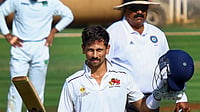 PTI : Representational image of Mumbai's batter Siddesh Lad celebrating his century during the Ranji Trophy 2024-25 cricket match between Mumbai and Meghalaya, in Mumbai.