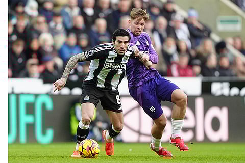 English Premier League 2024-25: Newcastle United's Sandro Tonali and Fulham's Emile Smith Rowe battle for the ball