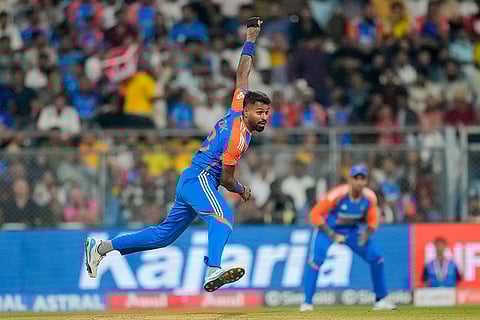 IND vs ENG 5th T20I: India's Hardik Pandya bowls a delivery