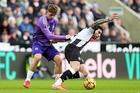English Premier League 2024-25: Newcastle United's Sandro Tonali and Fulham's Emile Smith Rowe battle for the ball