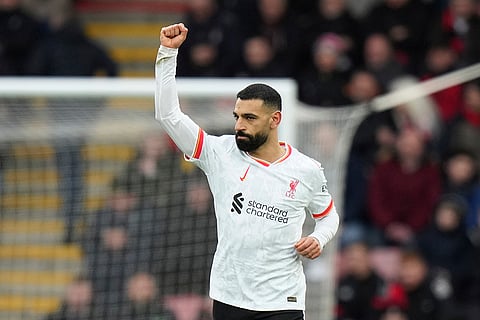 English Premier League 2024-25: Liverpool's Mohamed Salah celebrates after scoring his side's opening goal