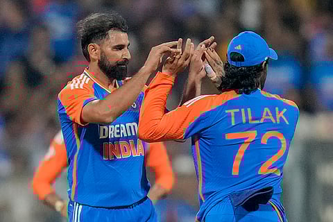IND vs ENG 5th T20I: Mohammed Shami and Tilak Varma celebrates the wicket of England's Ben Duckett