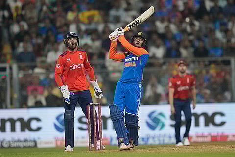 IND vs ENG 5th T20I: India's Abhishek Sharma watches the ball after playing a shot