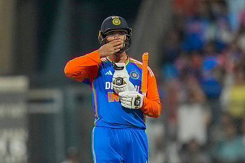 IND vs ENG 5th T20I: India's Abhishek Sharma blows a kiss as he celebrates after scoring fifty