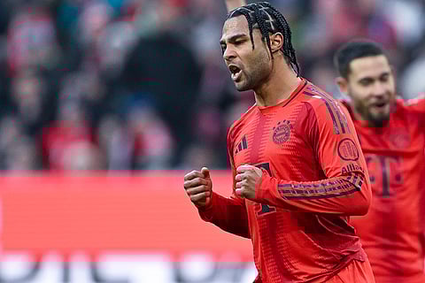 Bundesliga 2024-25: Bayern's Serge Gnabry celebrates after scoring his side's fourth goal
