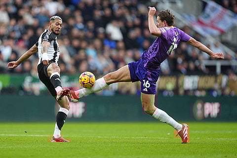 English Premier League 2024-25: Newcastle United's Joelinton and Fulham's Sander Berge battle for the ball