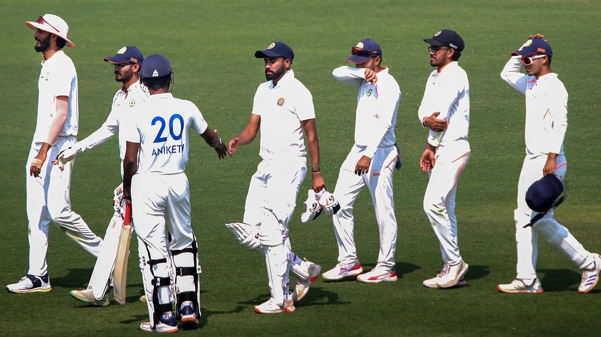Vidarbha players after winning the Ranji Trophy match against Hyderabad