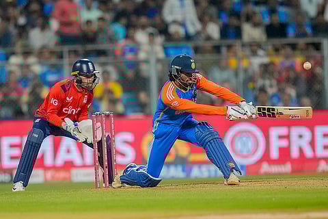IND vs ENG 5th T20I: India's Tilak Varma plays a shot