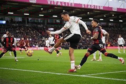 English Premier League 2024-25: Liverpool's Trent Alexander-Arnold kicks the ball