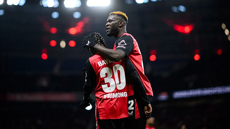 Bayer Leverkusen goalscorers Jeremie Frimpong and Victor Boniface - null