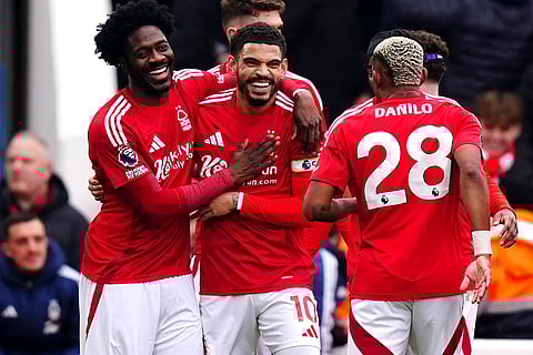English Premier League: Nottingham Forest's Morgan Gibbs-White celebrates assisting the opening goal