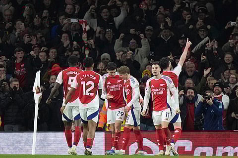 English Premier League 2024-25: Arsenal's Kai Havertz (29) is congratulated after scoring his side's 4th goal