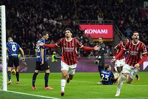 Serie A 2024-25: AC Milan's Tijjani Reijnders celebrates after scoring the opening goal