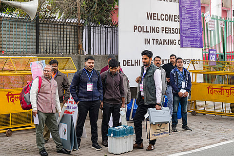 Delhi Polls 2025: Polling officials leave after collecting EVMs and other election material