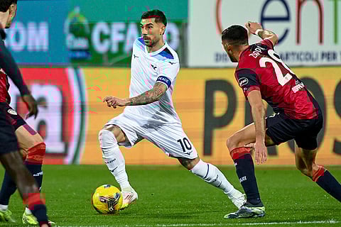 Serie A 2024-25: Lazio's Mattia Zaccagni and Gabriele Zappa, right, in action