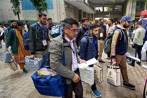 Delhi Polls 2025: Polling officials leave after collecting EVMs and other election material