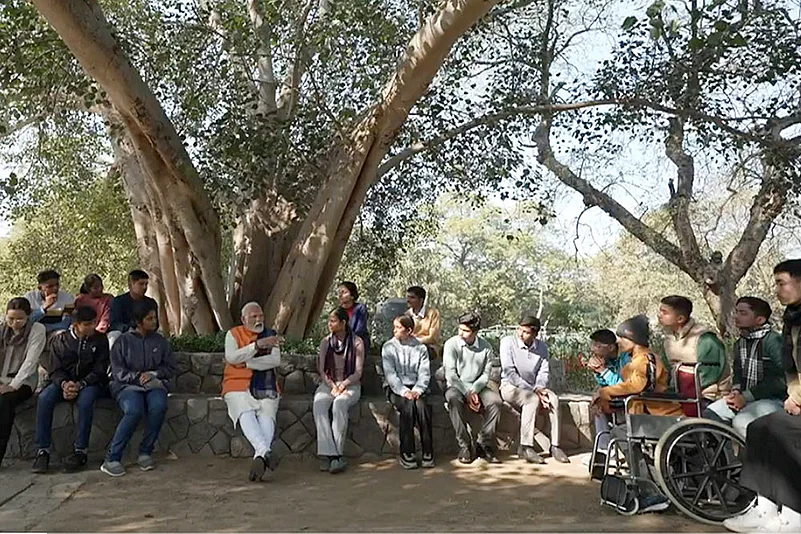 Prime Minister Narendra Modi interacts with students
