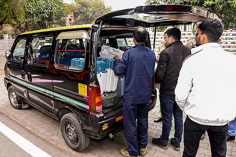 Delhi Polls 2025: Polling officials load EVMs