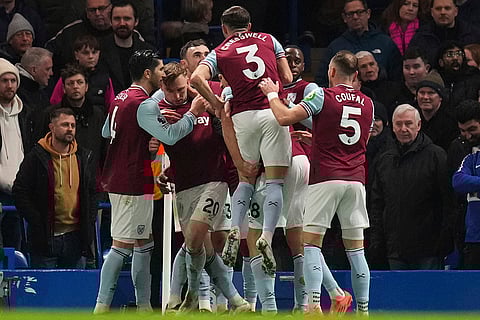 EPL 2024-25: West Ham's Jarrod Bowen (20) celebrates with team mates after scoring his side's opening goal