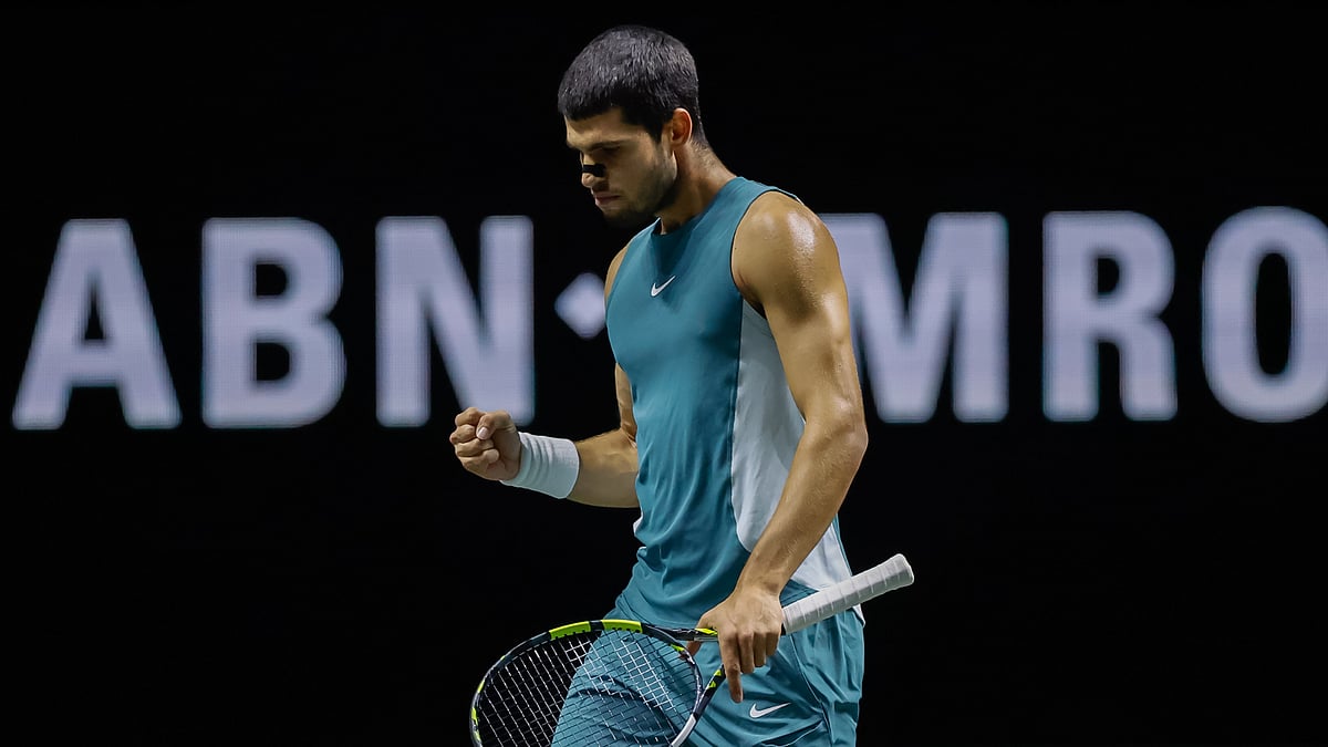 Carlos Alcaraz during his match against Botic van de Zandschulp