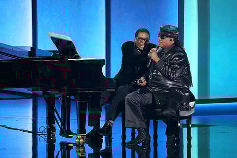Herbie Hancock, left, and Stevie Wonder