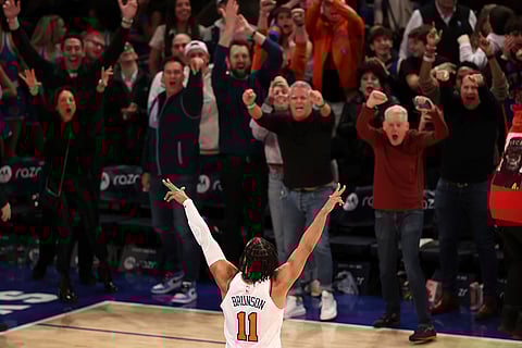 NBA 2024-25: Knicks' Jalen Brunson (11) reacts after scoring