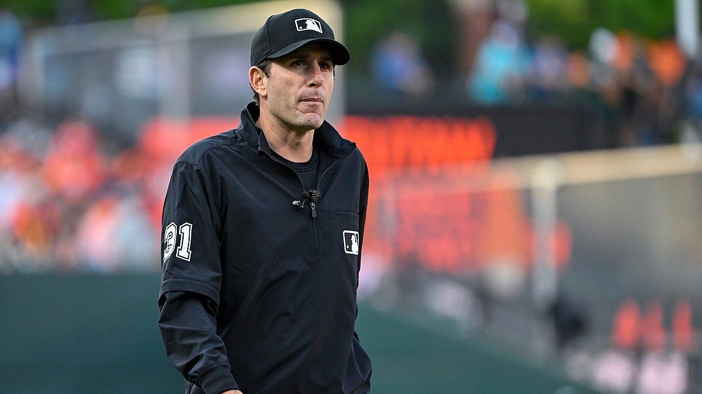 AP/File Photo : Umpire Pat Hoberg (31) looks on during a baseball game between the Baltimore Orioles and the Los Angeles Angels, May 17, 2023, in Baltimore.