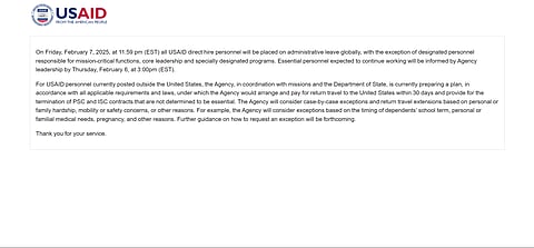 Official notice on the USAID website