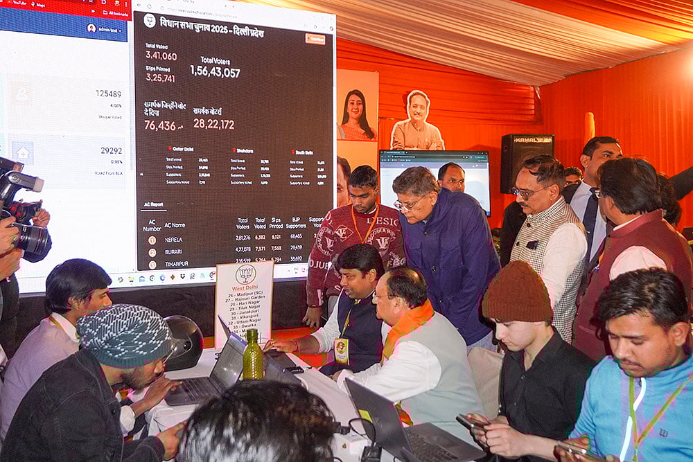 | Photo: PTI : Delhi polls: JP Nadda at BJP war room