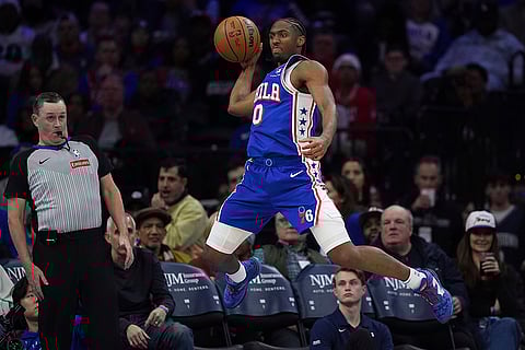 NBA 2024-25: 76ers' Tyrese Maxey saves a ball from going out of bounds