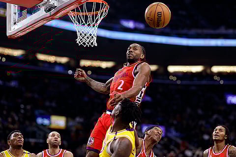 NBA 2024-25: Clippers forward Kawhi Leonard blocks a layup by Lakers forward Dorian Finney-Smith