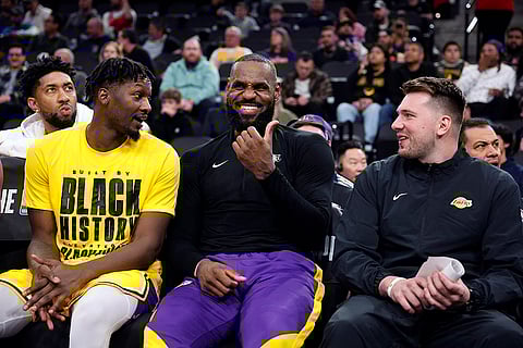 NBA 2024-25: Luka Doncic with LeBron James, center, and Dorian Finney-Smith