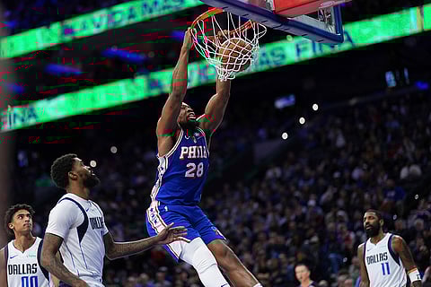 NBA 2024-25: 76ers' Guerschon Yabusele dunks past Mavericks' Naji Marshall