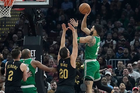 NBA 2024-25: Celtics forward Jayson Tatum shoots