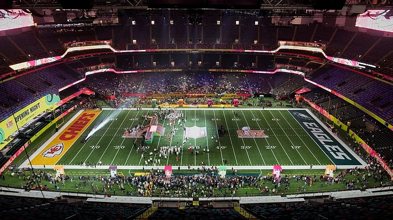 The Kansas City Chiefs participate in the Super Bowl LIX opening night in New Orleans.